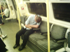 Richard falls asleep on Northern Line, Matthew winds him up by saying 'High Barnet, all change please'