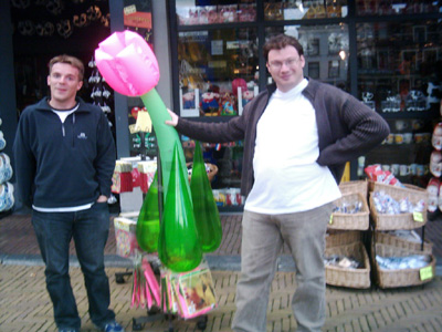 Simon and me alongside a big tulip