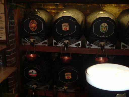 Barrels behind the bar, Coachmakers' Arms, Norwich